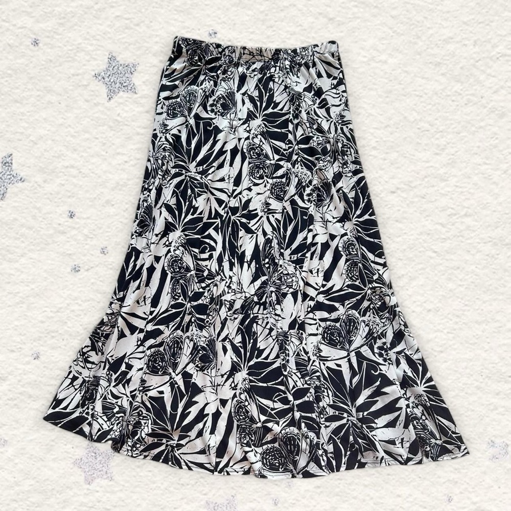 Chico's Black & White Butterfly Midi Skirt 0